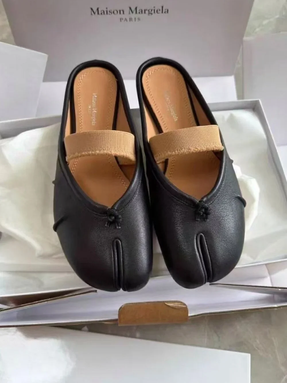 Maison Margiela Black Lambskin Tabi Split Toe Mule Slides